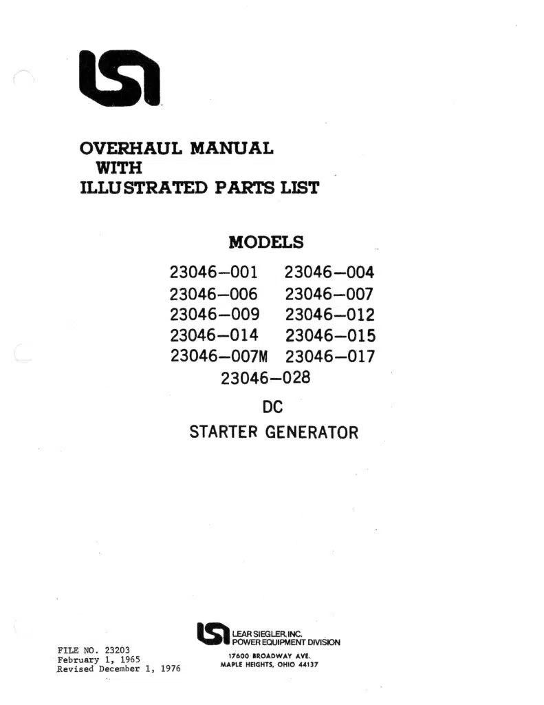 23046 Series Overhaul and Illustrated Parts List