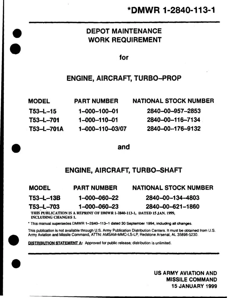 DMWR 1-2840-113-1 Engine T53-13 & 703